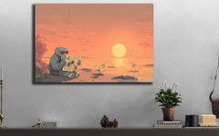 Funny Elephant Poster, Elephant Reading Newspaper on Beach at Sunset Cute Animal