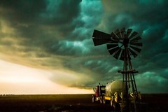 Windmill and Truck Photography Print Storm Picture Oklahoma Photo Country Decor