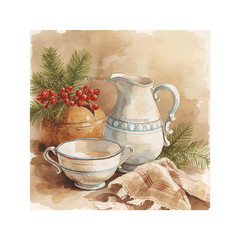 Christmas Watercolor Clipart | Cozy Winter Drinks PNG Bundle Download