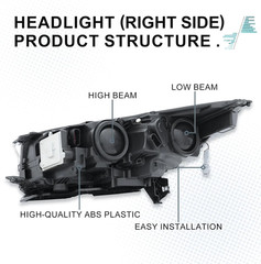 Headlight Assembly Fit for 2017 2018 2019 Ford Escape Halogen Projector Headlamp