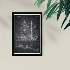 Nautical and Coastal Framed Wall Art Prints ‘Model Sailing Ship 1954 Chalkboa…