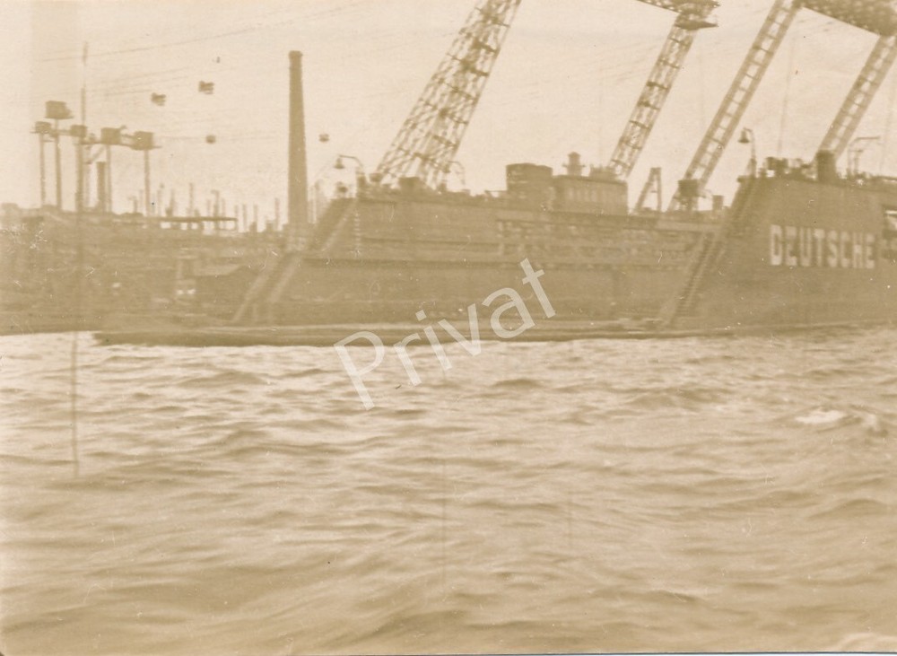 Hamburg Harbor Photo 1928 Ships Barges Freighters Cranes M1.75