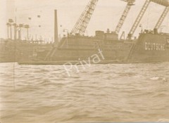 Hamburg Harbor Photo 1928 Ships Barges Freighters Cranes M1.75