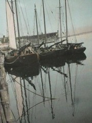 N Sydney Nova Scotia Cape Breton Canada «Fishing Smacks» Hand Colored Photo Rice