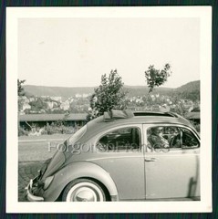 Photo Beautiful Woman in VW Beetle Sunroof Beetle Vintage Carlsbad 1964