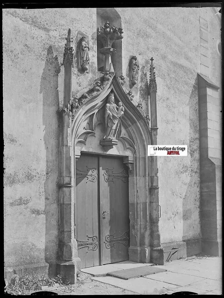 Church, Rosenwiller, Glass photo plaque, old black & white negative 9×12 cm