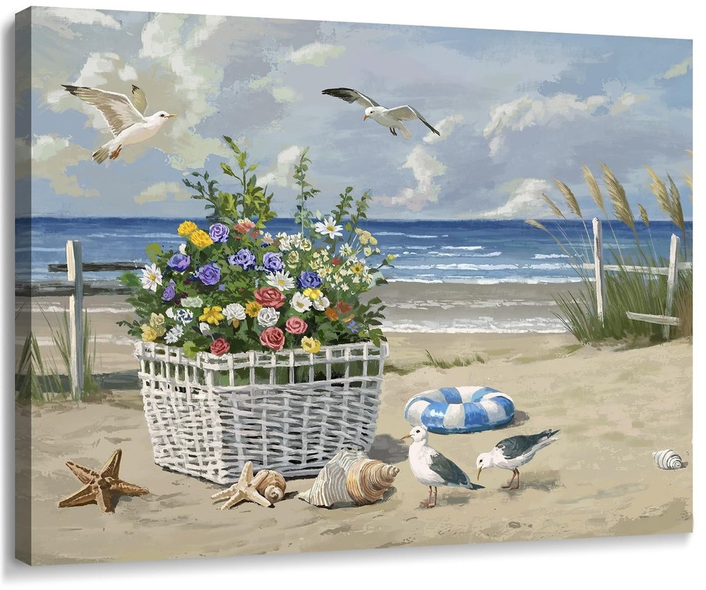 ARTZON Beach Wall Art Decor – Coastal Blue Ocean Seascape Canvas Print, Bi