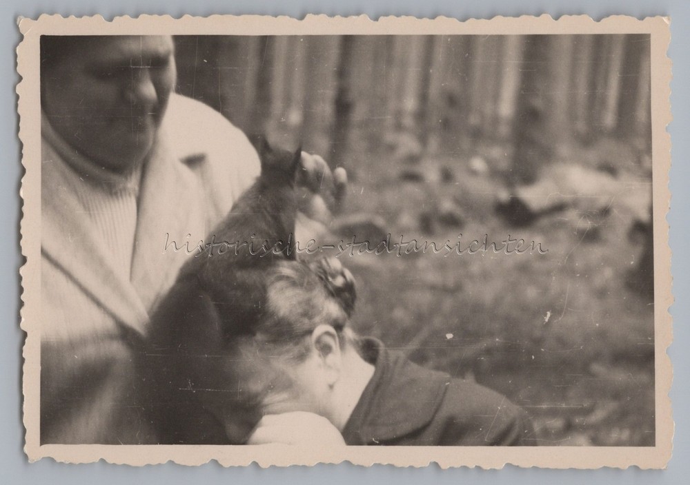Squirrel in Girls Hair – Snapshot – Vintage Photo 1950s