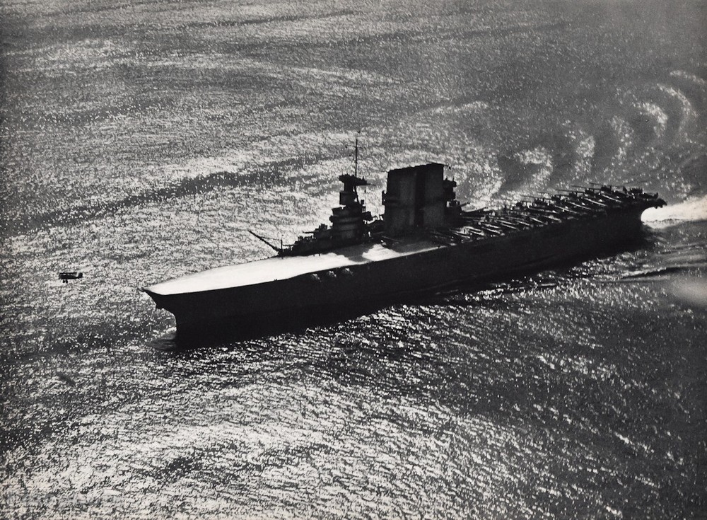 1931 Vintage AVIATION AIRPLANE Aerial Ship USS Saratoga Boat Plane Takeoff 16×20