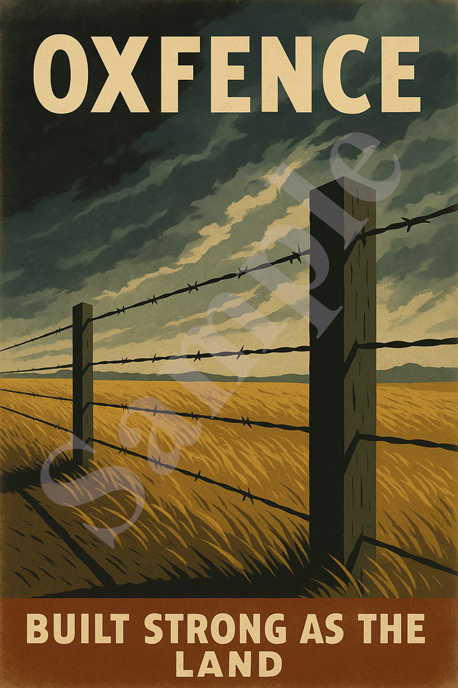 Oxfence Barbed Wire Fence Poster 4×6 Vintage Style Farm Ranch Print