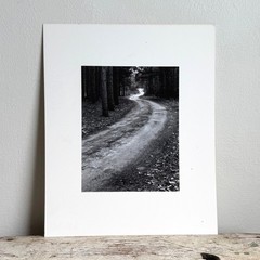 Black and White Winding Forest Path Landscape Photo Matted Art Print