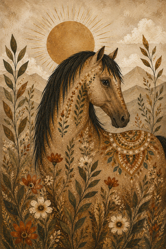 Boho Horse Wall Art | Rustic Western Horse Printable | Cottagecore Equestrian De