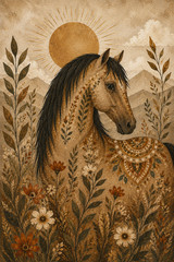 Boho Horse Wall Art | Rustic Western Horse Printable | Cottagecore Equestrian De