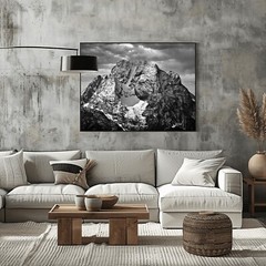 Grand Tetons Mt. Moran Framed Canvas Mountain Landscape Photograph Wall Art
