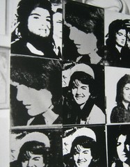 6 PHOTOGRAPHS OF ANDY WARHOL ART WORK INCLUDING JACKIE KENNEDY, SUICIDE, MEN KIS