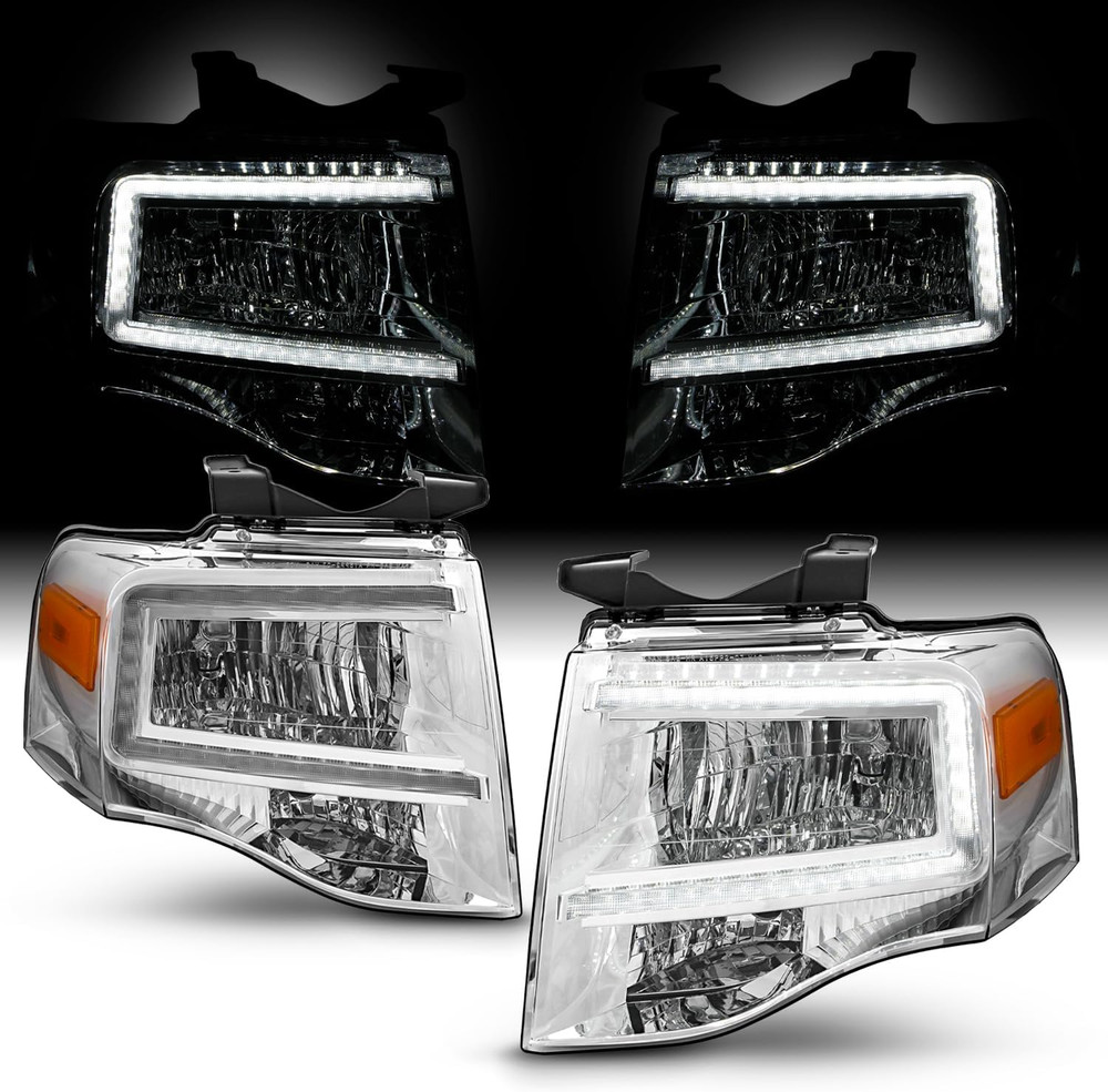 – Fits 2007-2014 Ford Expedition LED Bar [C-Tube] Parking Lamp Chrome Headlights