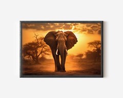 Elephant Canvas Wall Art, Sunset Nature Photo Pictures Large African Elephant