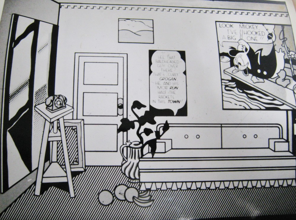 VINTAGE POP ART PHOTO 1986 FEATURES DONALD DUCK IN LICHTENSTEIN STYLE ROOM B&W