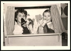 Photography Kids Playing Puppet Theatre With Hand Puppets