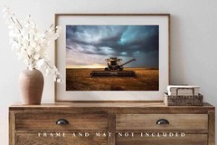 Combine Swather Photography Print: Oklahoma Storm Farm Country Agriculture Photo