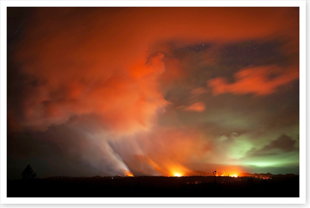 3 Lava Fissures Nighttime Eruption Kilauea Volcano 2018 Silver Halide Photo