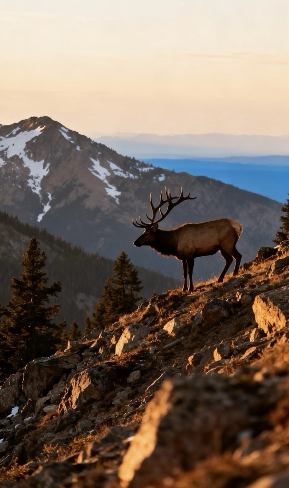 Elk Mountain Sunset Wildlife Landscape Color Portrait Digital Photograph