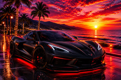 Digital Image Picture Photo Pic Wallpaper Background Corvette Sunset Palm Trees