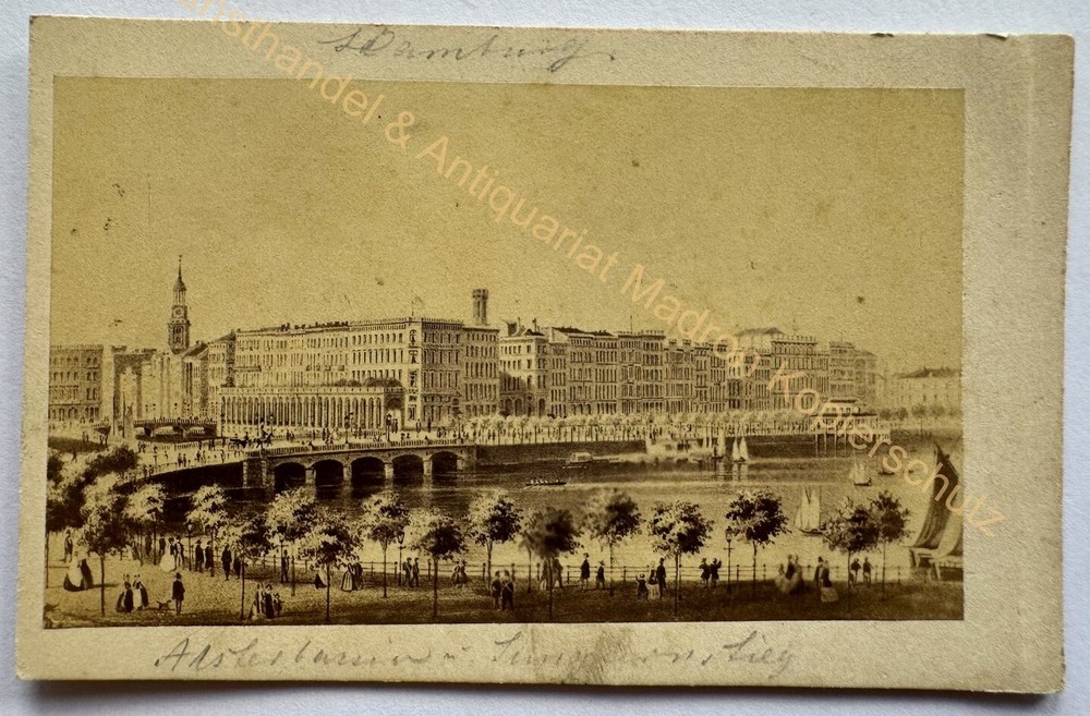 orig. CDV photo lithograph Hamburg Alster around 1860 C. Gassmann
