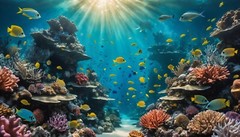 Underwater Of The Sea, Fish Turtle Modern Beach Picture Background Fishing JPEG