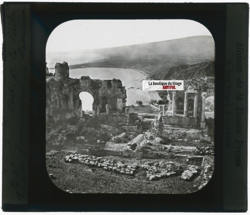 Theater Of Taormina, Italy, Photo Glass Plate, Black & White, Positive 8.5X10 Cm