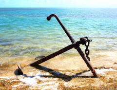 13×19″ SURREAL COLOR PHOTO OF A BIG RUSTY ANCHOR IN BLUE WATER KEYS FLORIDA