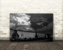 Black and white train photography wall art hanging storm cloud picture decor
