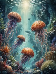 Jellyfish – Digital Image Picture PC Phone Background AI Art, 5 images- #15