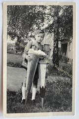 orig. Photo postcard child children fashion around 1960 school bag boy enrolment school