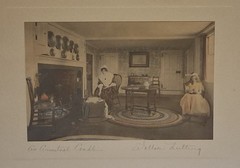 AN ANCESTRAL CRADLE Wallace Nutting Hand-Tinted Photograph c. 1910s CAT and BABY