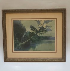 Vintage Scenic Photograph Framed Art Lost Lake Michigan, Trees Antique Art 1939