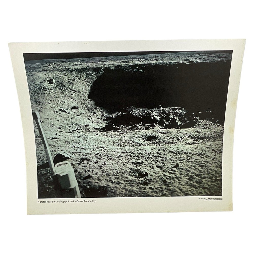 Vintage NASA Photo of Crater Near Apollo 11 Landing Sea of Tranquility 1969