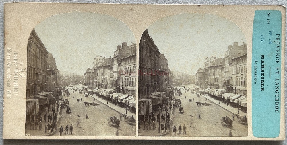 France Marseille La Cannebiere Photo Henry Tournier c1858 Stereo Vintage