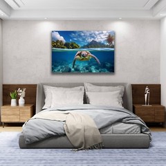 Sea Turtle Photo, Hawaiian Islands Art, Turtle Swimming in Ocean HD Photography
