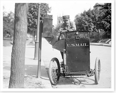 Circa 1912 Motorcycle Mail Carrier Emptying Cox Box Silver Halide Photograph