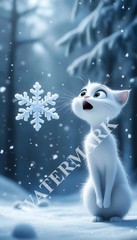 Digital Image Snow Cat Kitten Cozy Picture Wallpaper Desktop Wall Art A07
