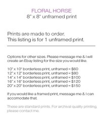 FLORAL HORSE art photo, unframed. Made to order. Different sizes available.