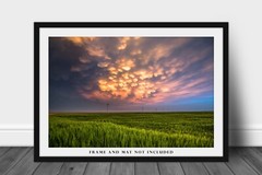 Nature Photography Print – Picture of Mammatus Clouds Over Wheat Field in Kansas