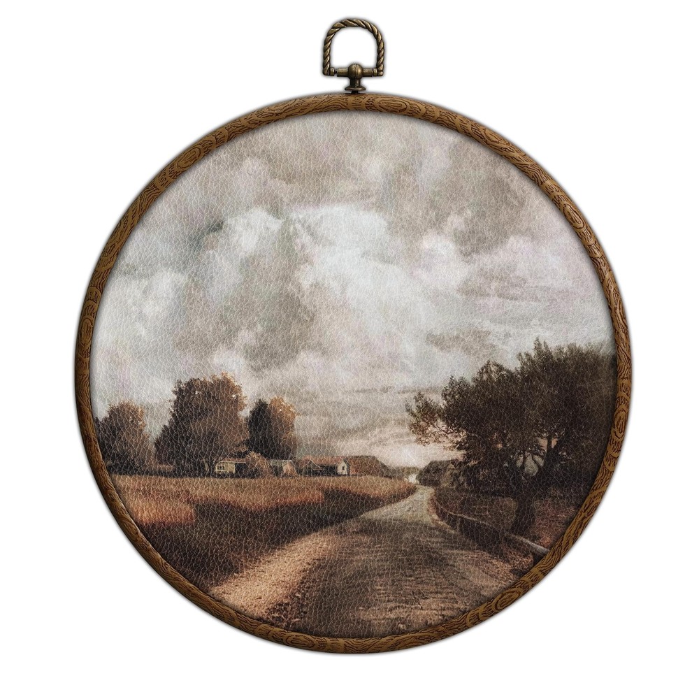 Vintage European Landscape Round Wall Art, Antique Country Landscape Waterpro…