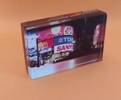 Glass Block with Photo Piccadilly Circus London, Glass L9 x W6 cm, 1980-1990