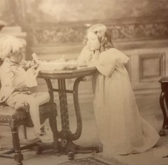 Vtg 1898 Sepia 18X14”Photograph Portrait Playing Doctor Boy & Girl