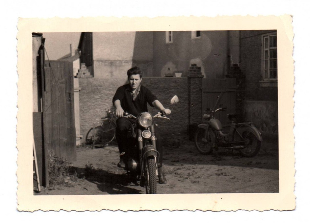 Photo Vintage Simson SR 2 and Man with Motorcycle Motorcycle Original Photograph