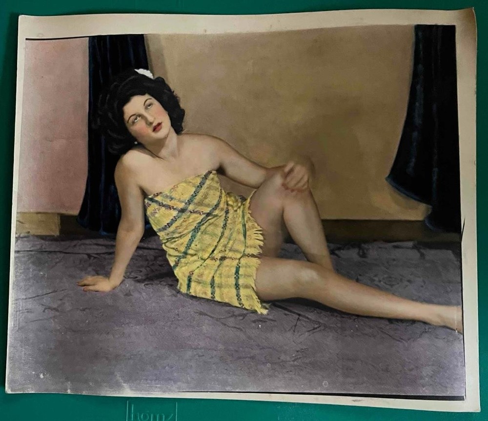 Vintage photo Woman Model 8 x 9-5/8 Pinup Hand Tinted Posing Heavy Stock paper