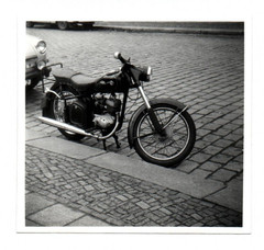 Photo old MZ motorcycle on the road GDR vintage motorcycle old photograph