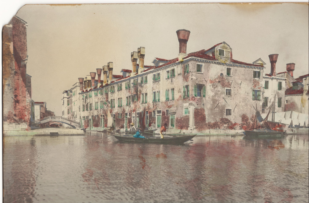 Antique Photograph Rio di Sant’Anna Canal in the Castello District of Venice